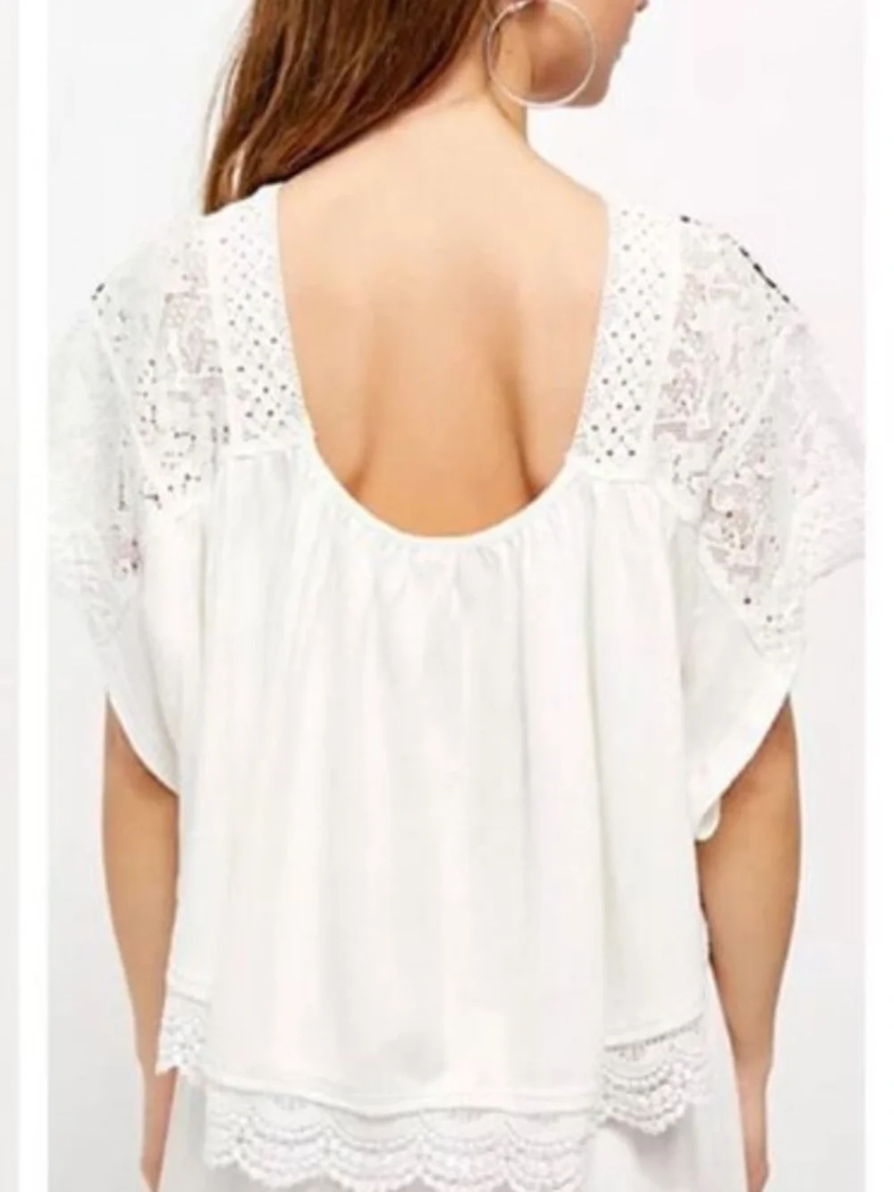 Free People White top with Black Embroidered Shoulders